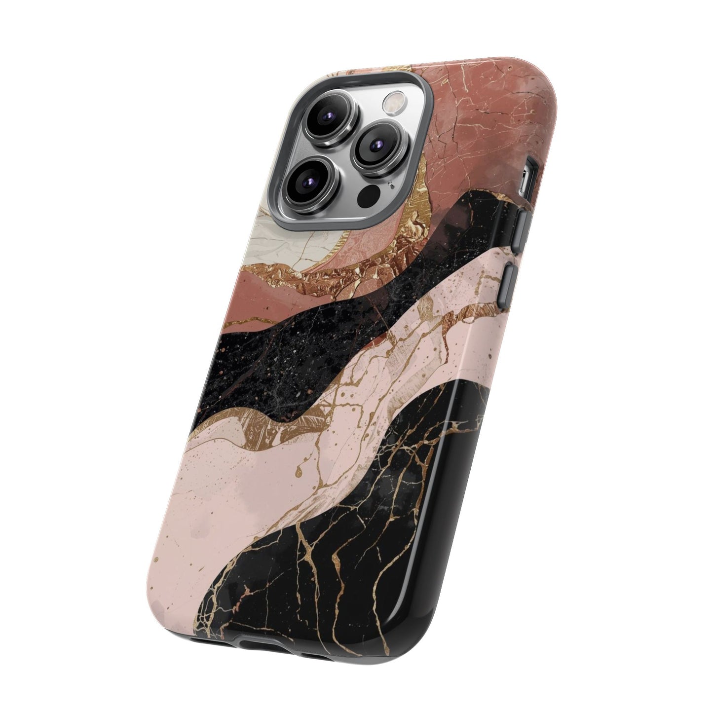 Marbled Rose Gold Phone Case — Abstract Pink & Black Protective Tough Case
