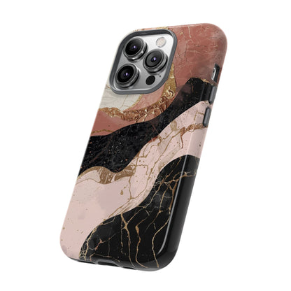 Marbled Rose Gold Phone Case — Abstract Pink & Black Protective Tough Case