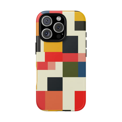 Abstract Color Block Tough Phone Case — Retro Geometric Protective Cover
