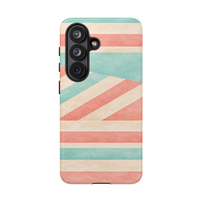 Pastel Stripes Tough Phone Case – Retro Coral & Teal Protective Cover