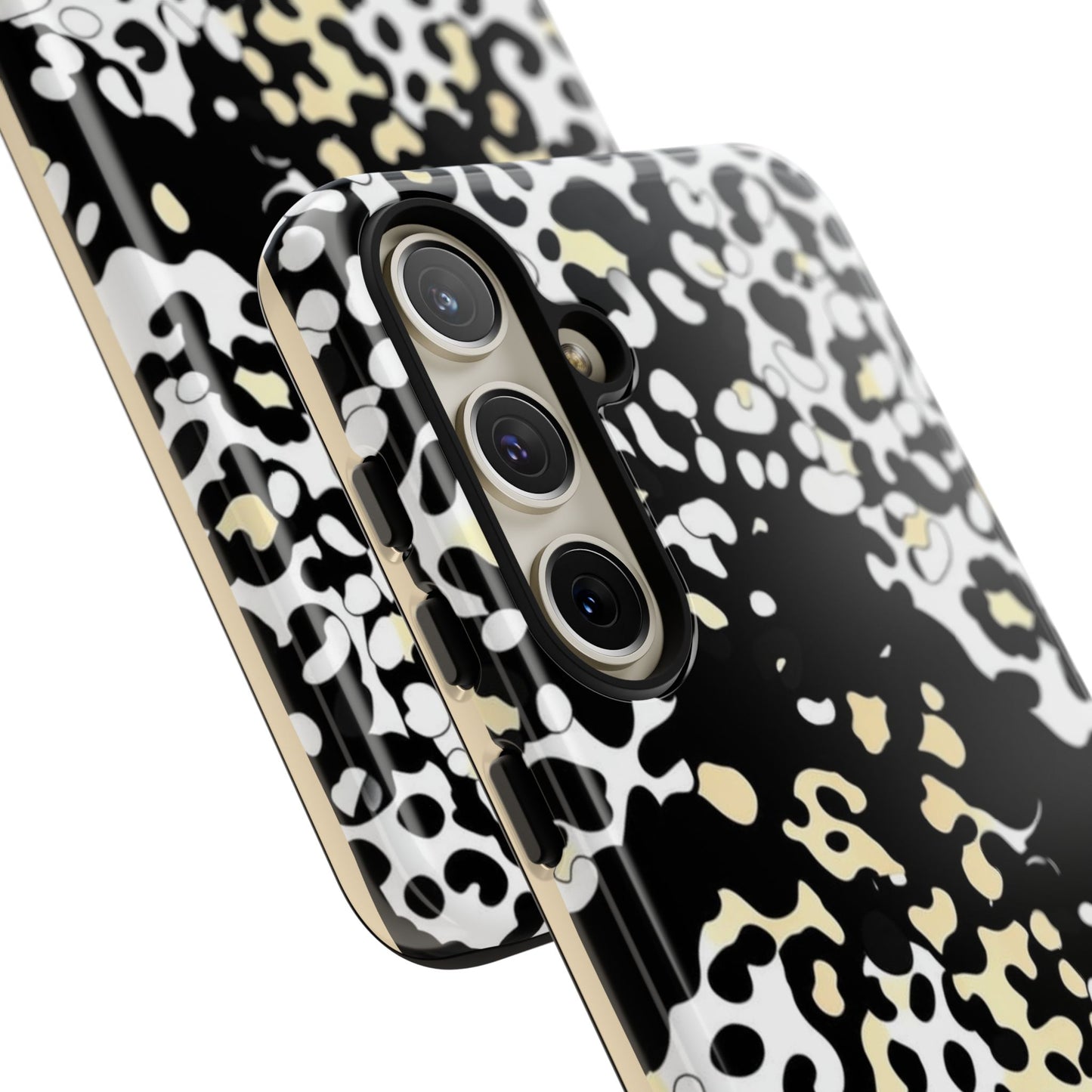 Leopard Splash Tough Phone Case — Black & Cream Animal Print Protective Cover