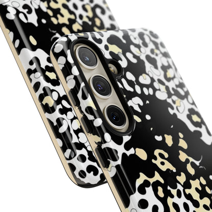 Leopard Splash Tough Phone Case — Black & Cream Animal Print Protective Cover