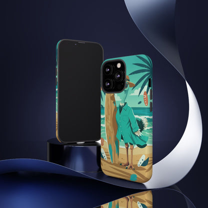 Phone Case — Retro Dressed Seagull Surfing Beach Illustration