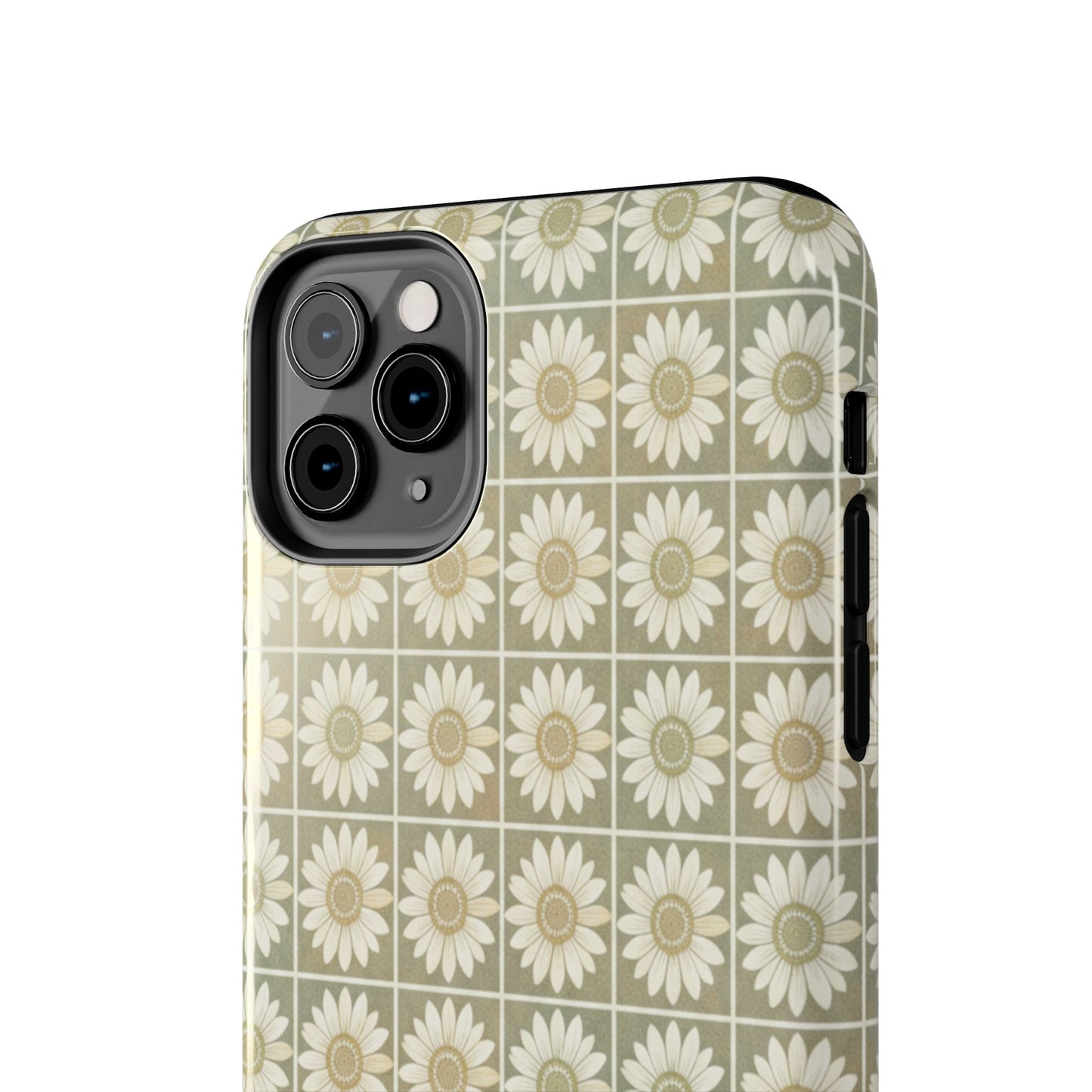 Daisy Tile Tough Phone Case — Retro Floral Protective Phone Cover