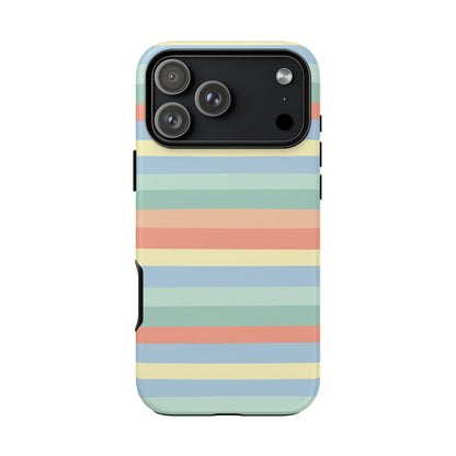 Pastel Striped Phone Case — Retro Horizontal Multi-Color Tough Case