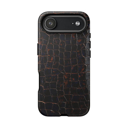 Croc-Embossed Tough Phone Case — Shockproof Black Alligator Texture