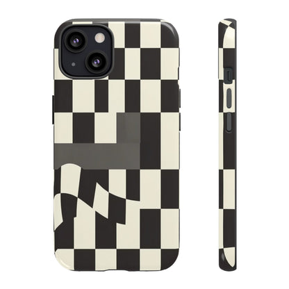 Checkerboard Wave Phone Case — Black & Cream Graphic Tough Case