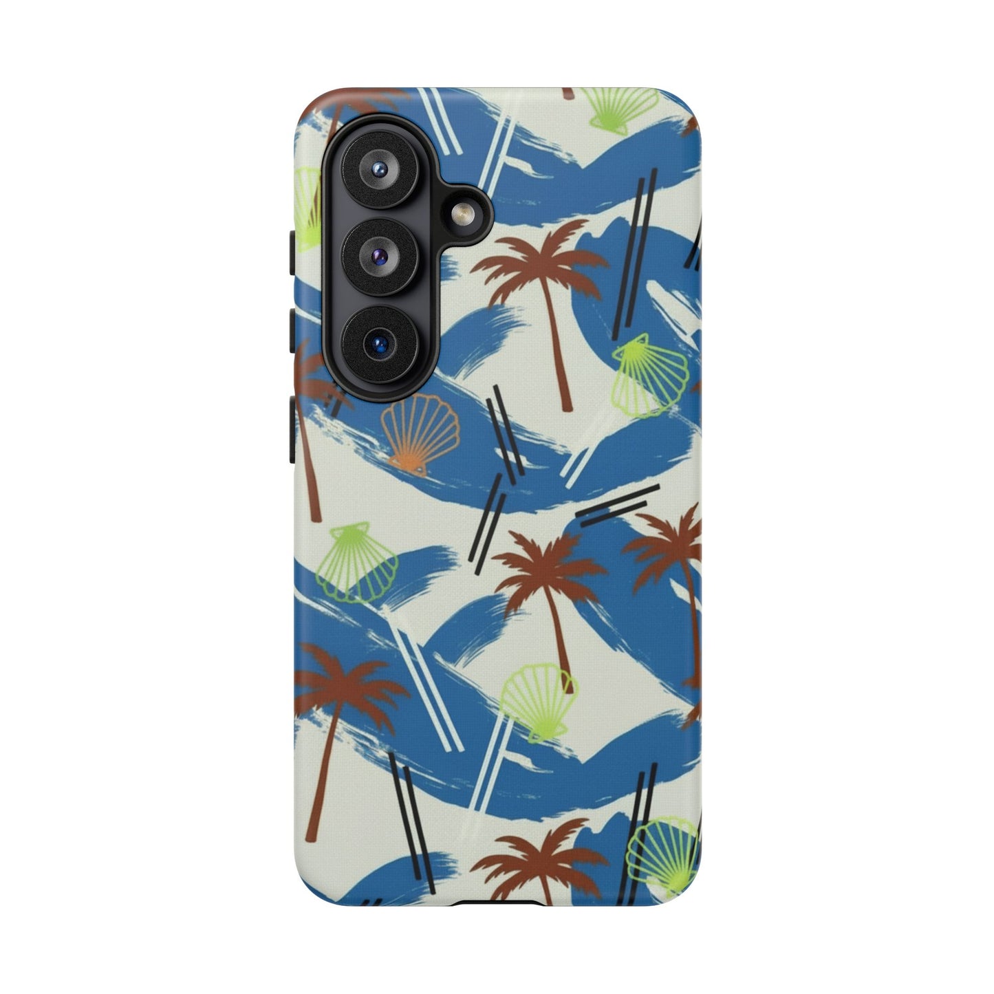 Tropical Palm Pattern Phone Case — Blue Beach Shells Protective Cover