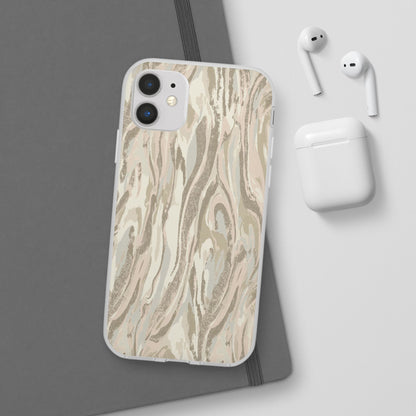 Neutral Marble Swirl Flexi Phone Case — Beige Abstract Protective Cover