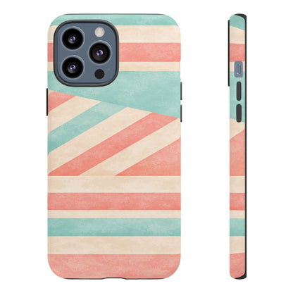 Pastel Stripes Tough Phone Case – Retro Coral & Teal Protective Cover