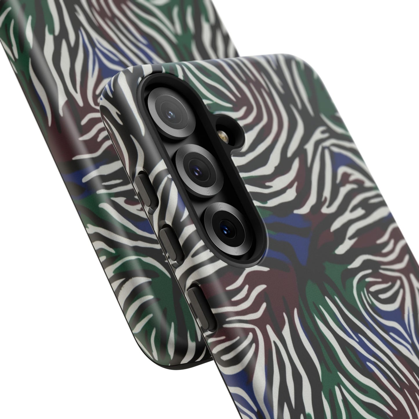 Zebra Camo Tough Phone Case – Green & Blue Animal Print Protective Cover