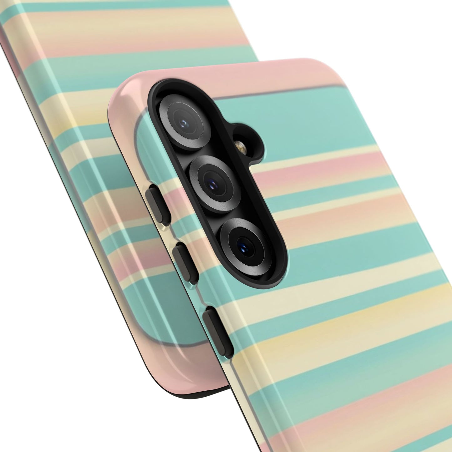 Pastel Striped Tough Phone Case — Mint, Peach & Cream Protective Cover
