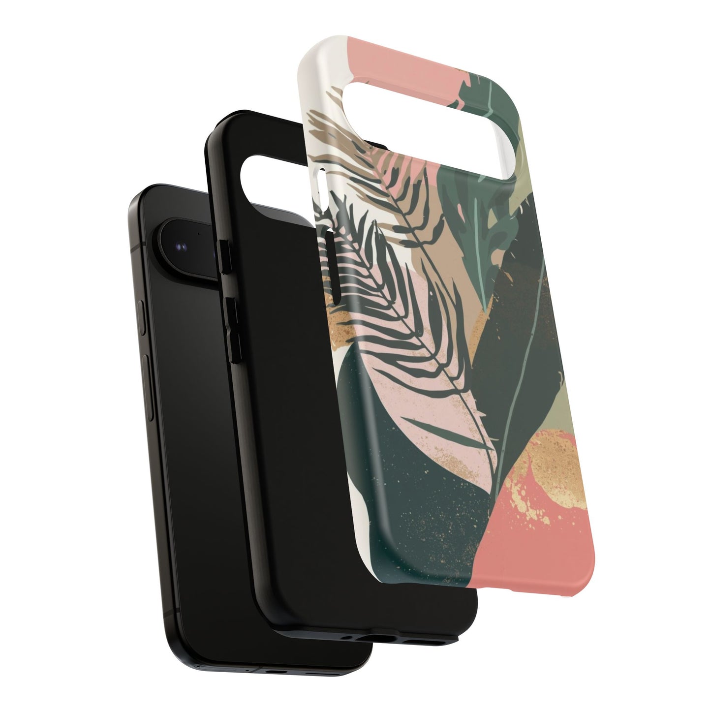Tropical Leaf Tough Phone Case — Abstract Pink & Green Botanical Protective Cover