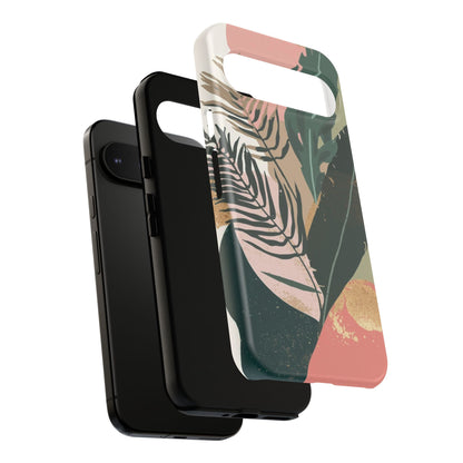 Tropical Leaf Tough Phone Case — Abstract Pink & Green Botanical Protective Cover
