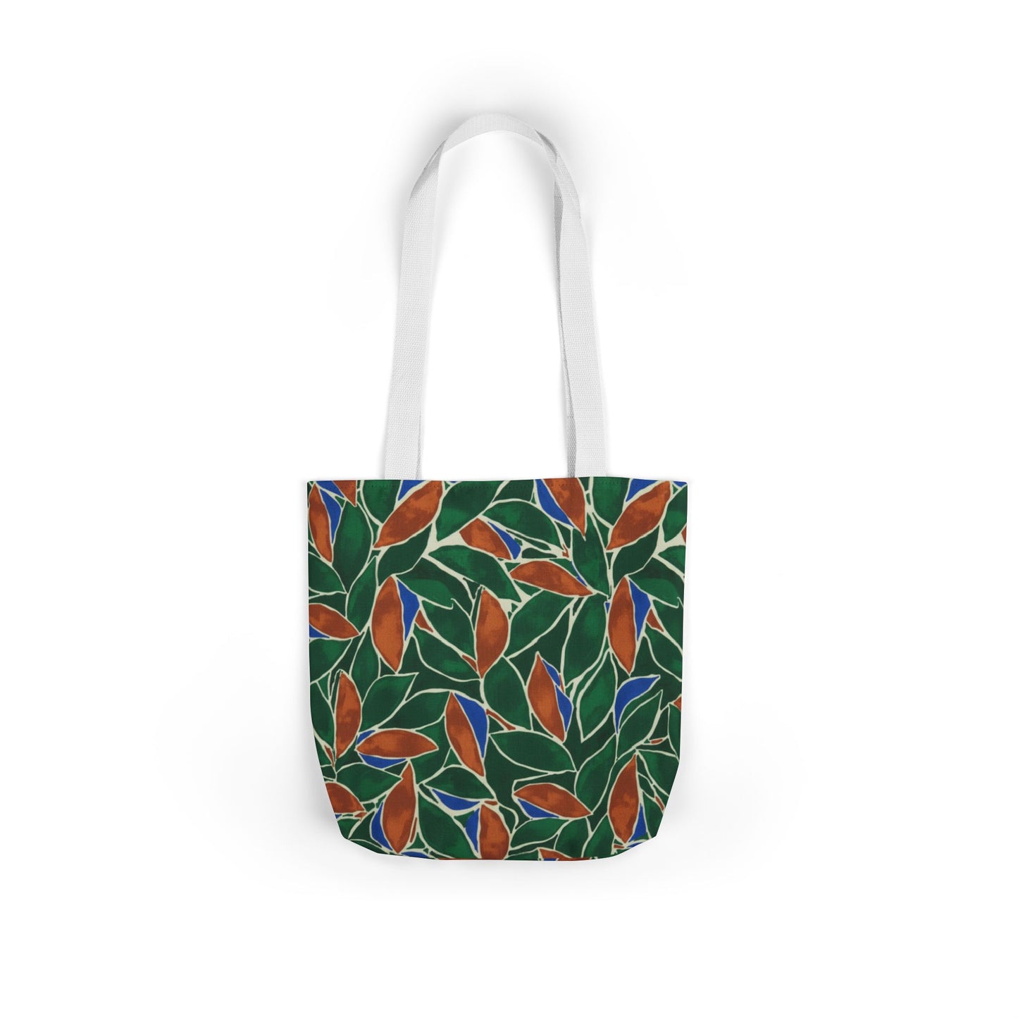 Botanical Leaves Canvas Tote — Green & Rust Floral Pattern
