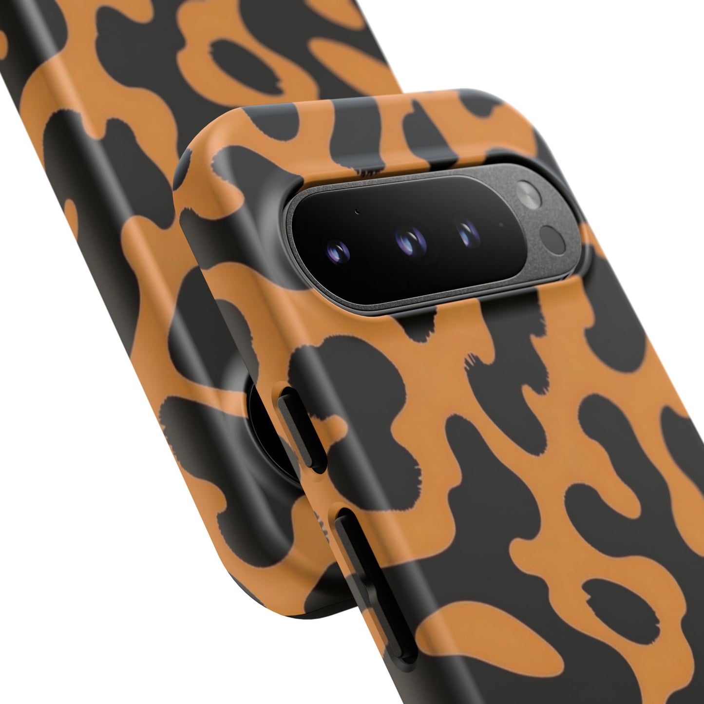 Leopard Print Phone Case — Orange & Black Tough Pattern Protective Cover