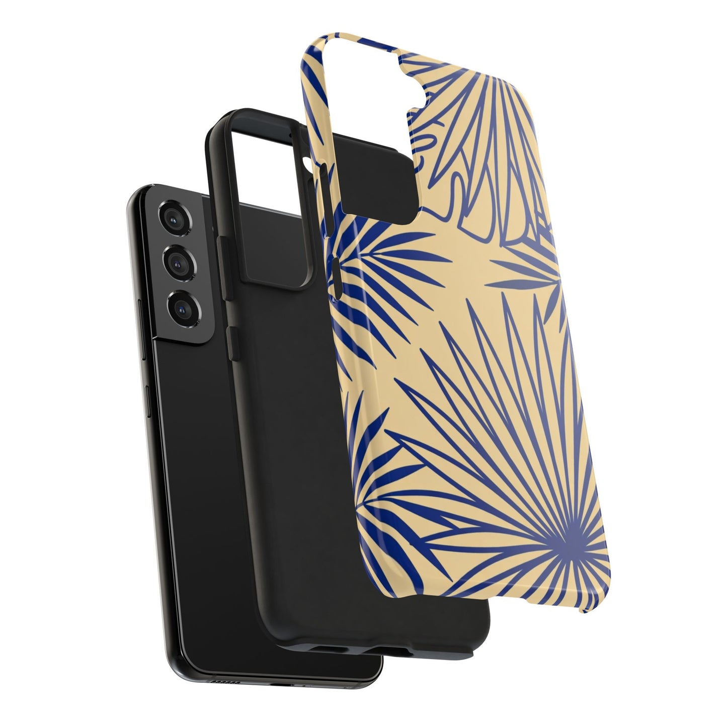 Tropical Palm Pattern Tough Phone Case — Navy Blue Fan Leaves on Sand