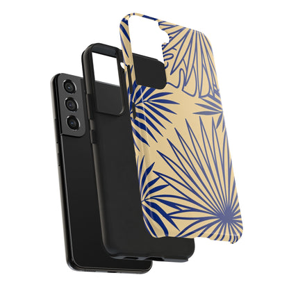 Tropical Palm Pattern Tough Phone Case — Navy Blue Fan Leaves on Sand