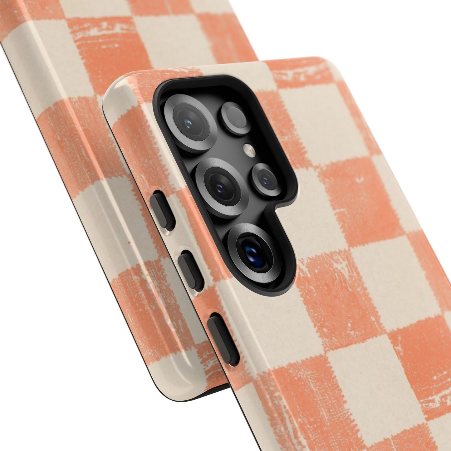 Peach Checkerboard Tough Phone Case — Retro Distressed Grid Design