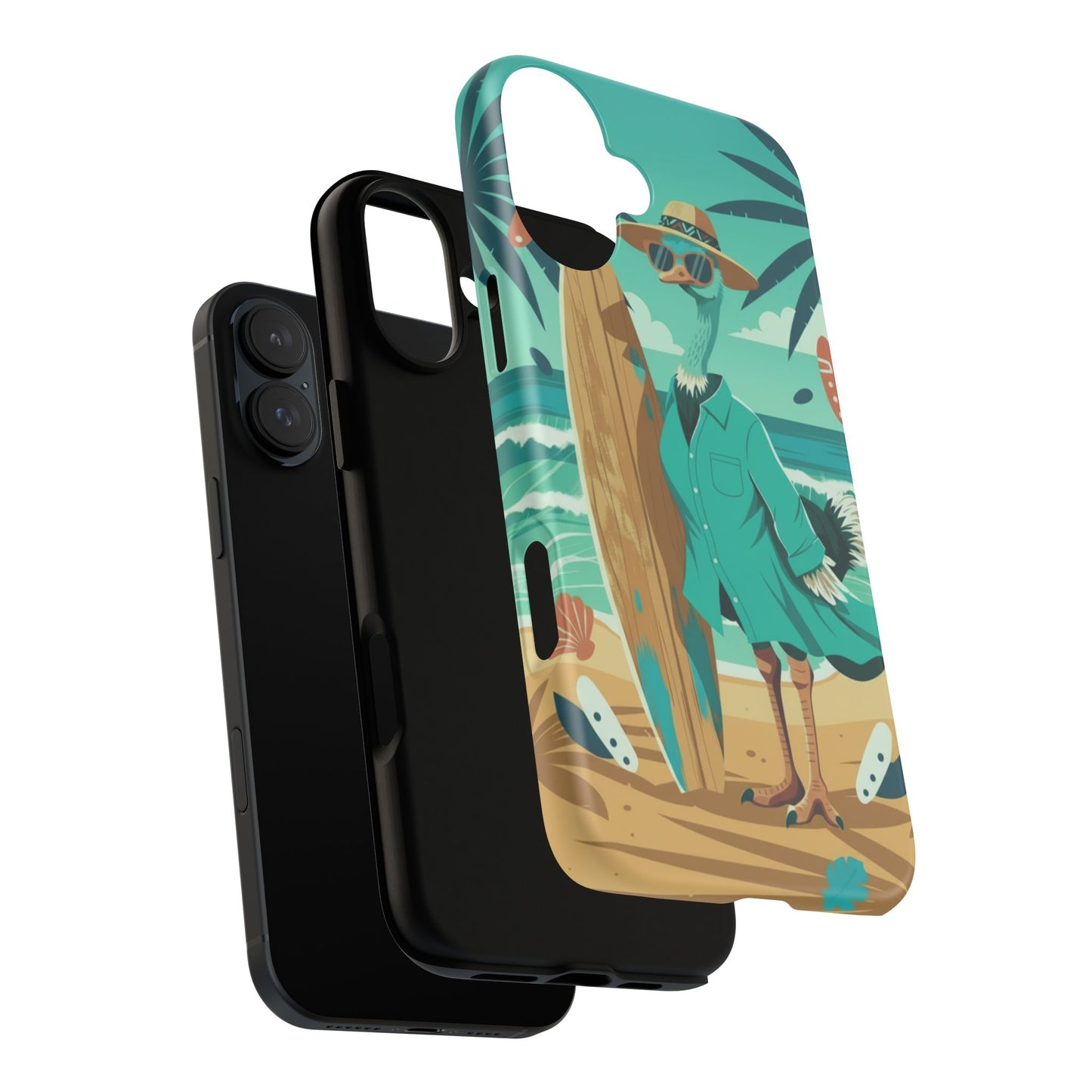 Phone Case — Retro Dressed Seagull Surfing Beach Illustration