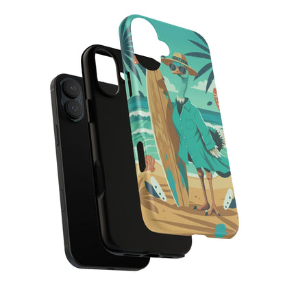 Phone Case — Retro Dressed Seagull Surfing Beach Illustration