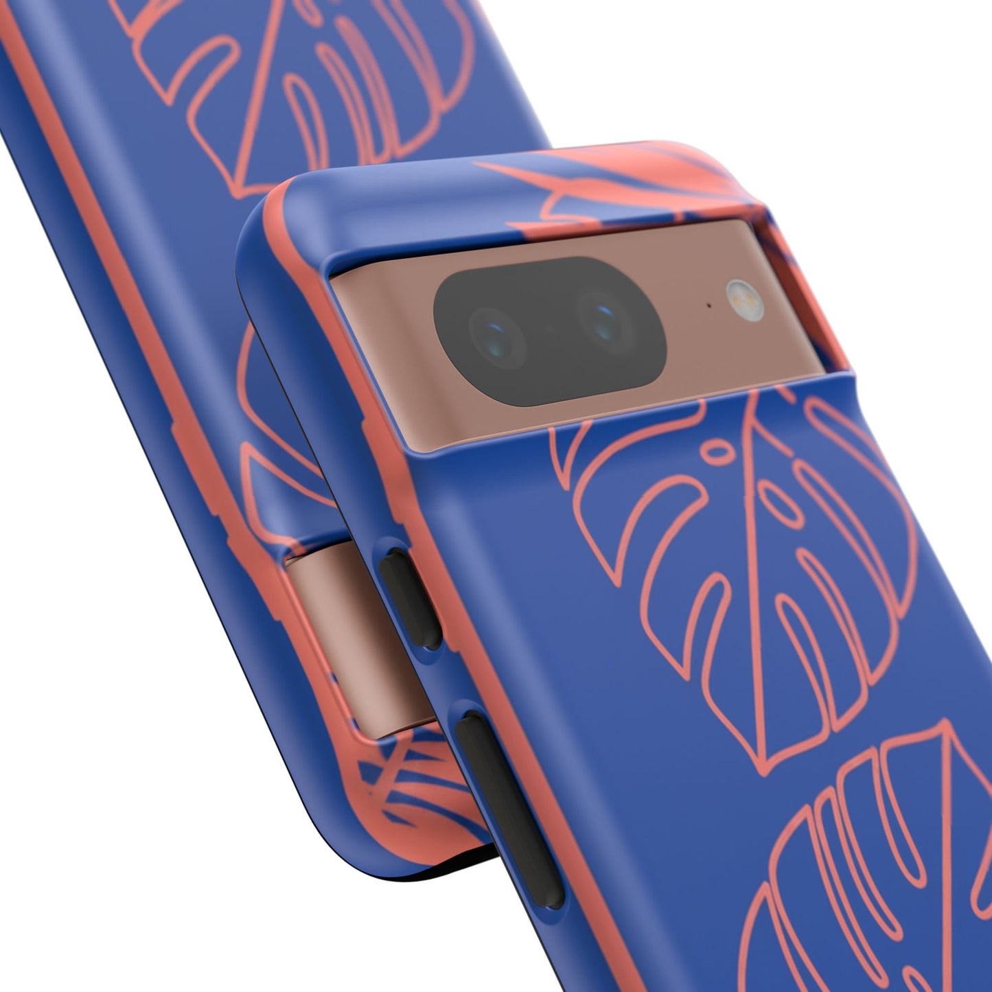 Tropical Monstera Phone Case — Blue & Coral Leaf Protective Cover