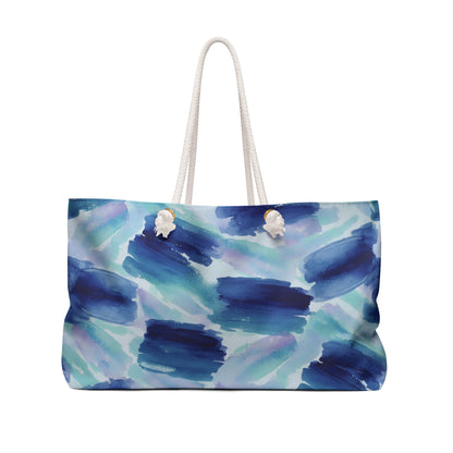 Blue Watercolor Brushstroke Weekender Bag — Beach Tote for Travel & Getaways