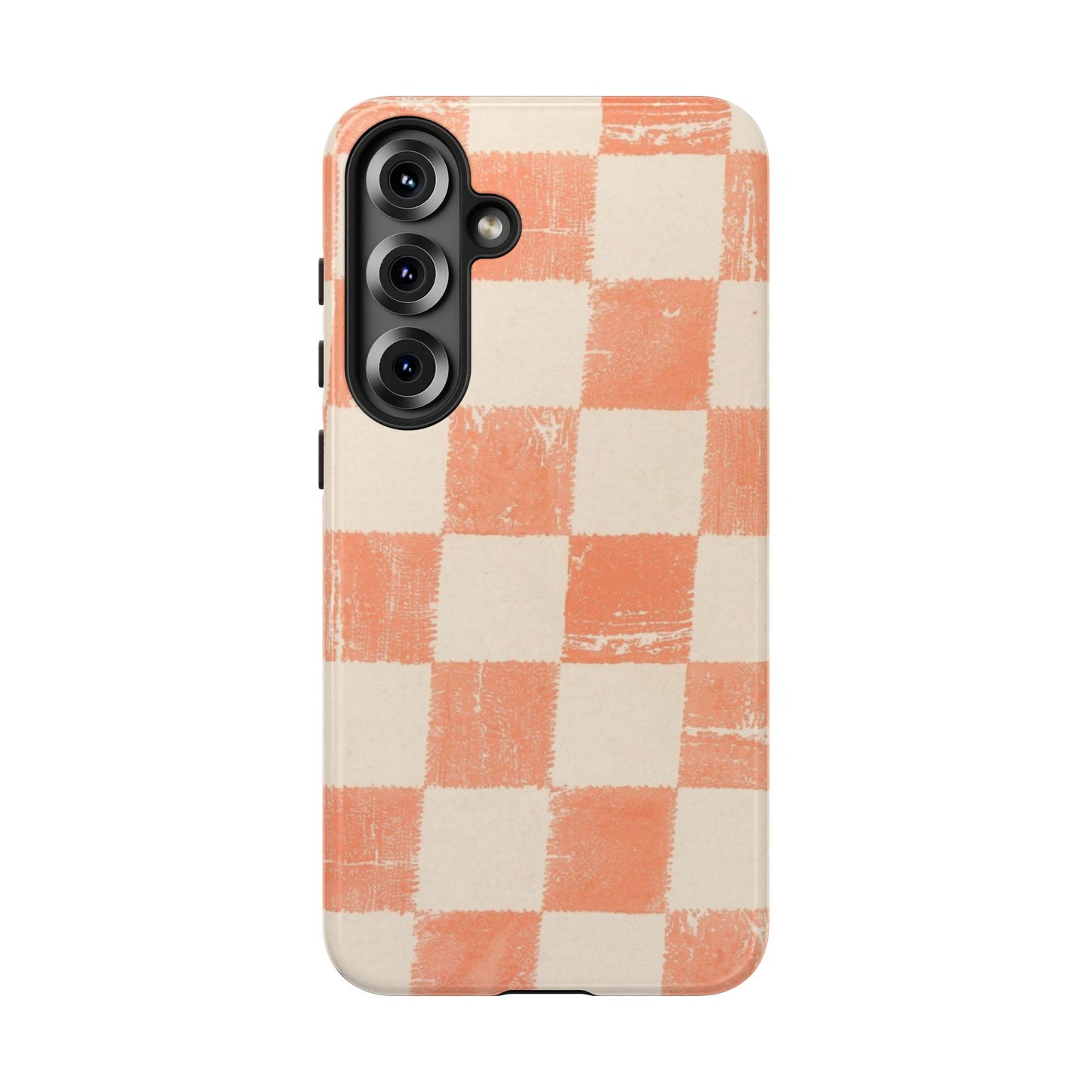 Peach Checkerboard Tough Phone Case — Retro Distressed Grid Design