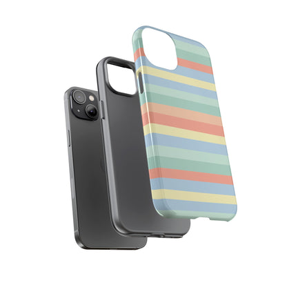 Pastel Striped Phone Case — Retro Horizontal Multi-Color Tough Case