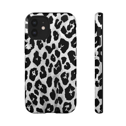 Leopard Print Tough Phone Case – Black & White Animal Pattern Protective Cover