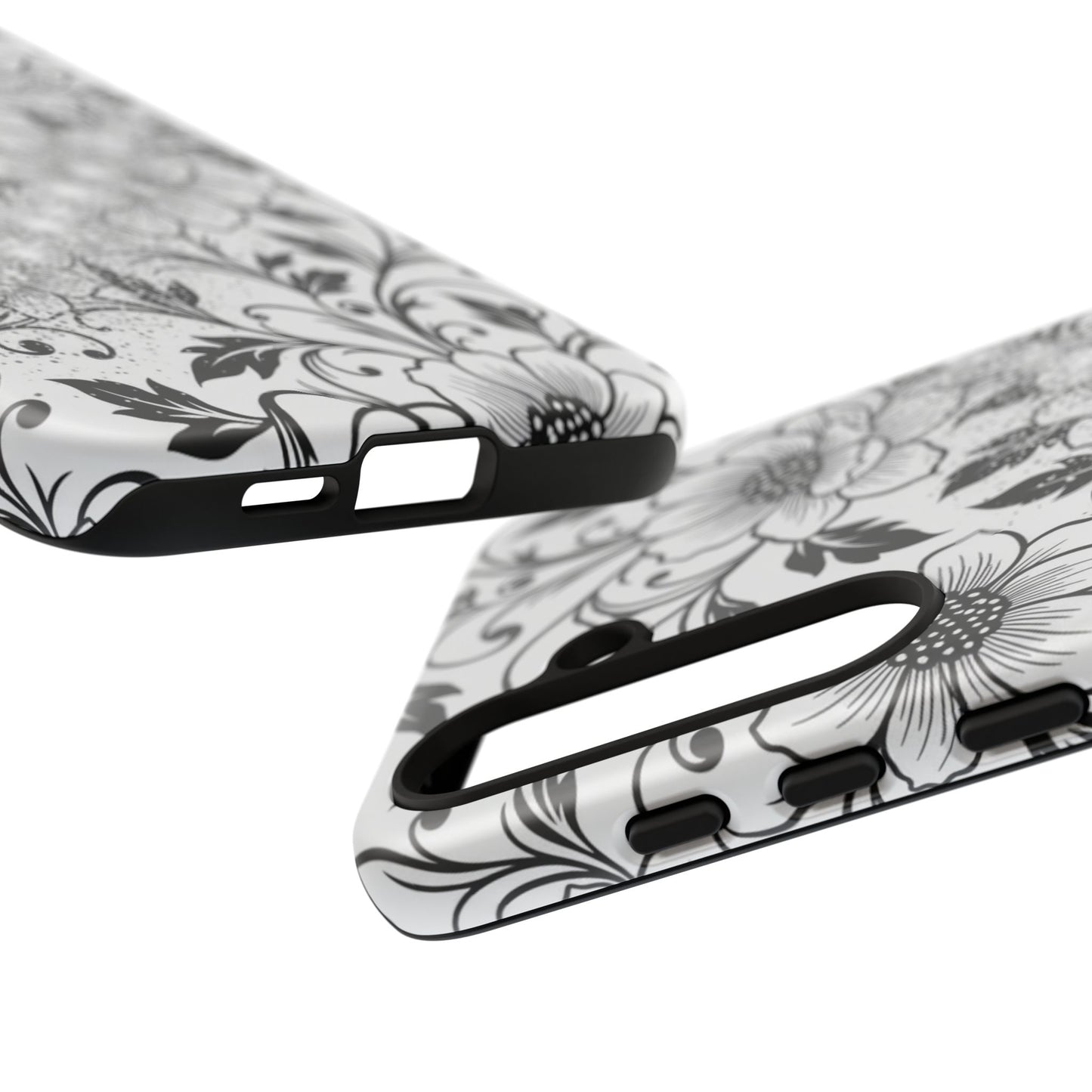 Floral Lace Phone Case — Black & White Vintage Flower Protective Case