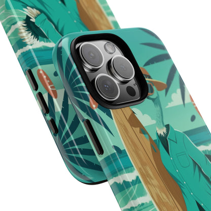 Phone Case — Retro Dressed Seagull Surfing Beach Illustration