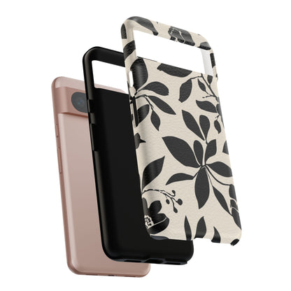 Black Floral Pattern Phone Case — Monochrome Botanical Tough Case