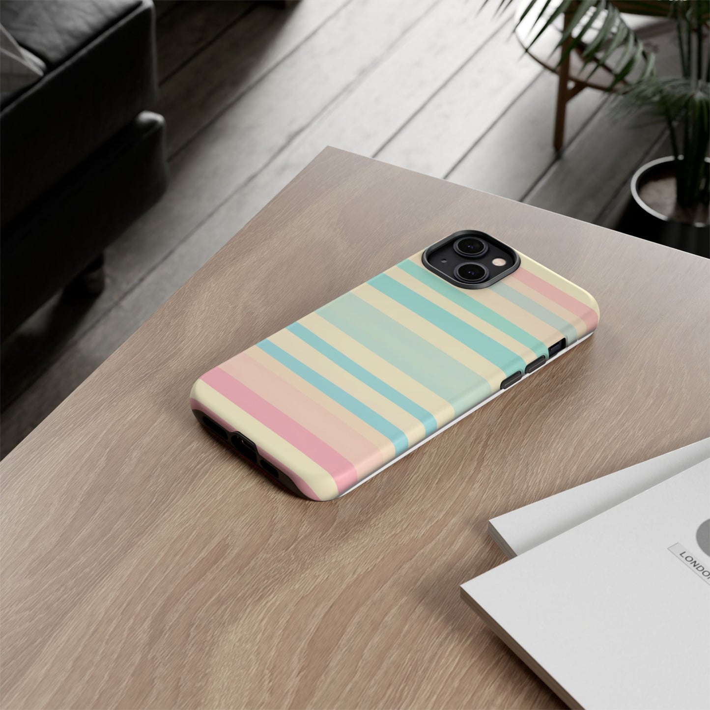 Pastel Striped Tough Phone Case – Protective Retro Rainbow Design