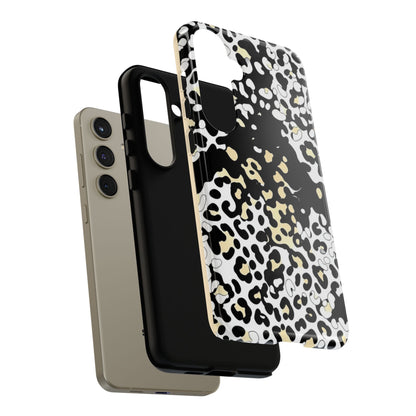 Leopard Splash Tough Phone Case — Black & Cream Animal Print Protective Cover