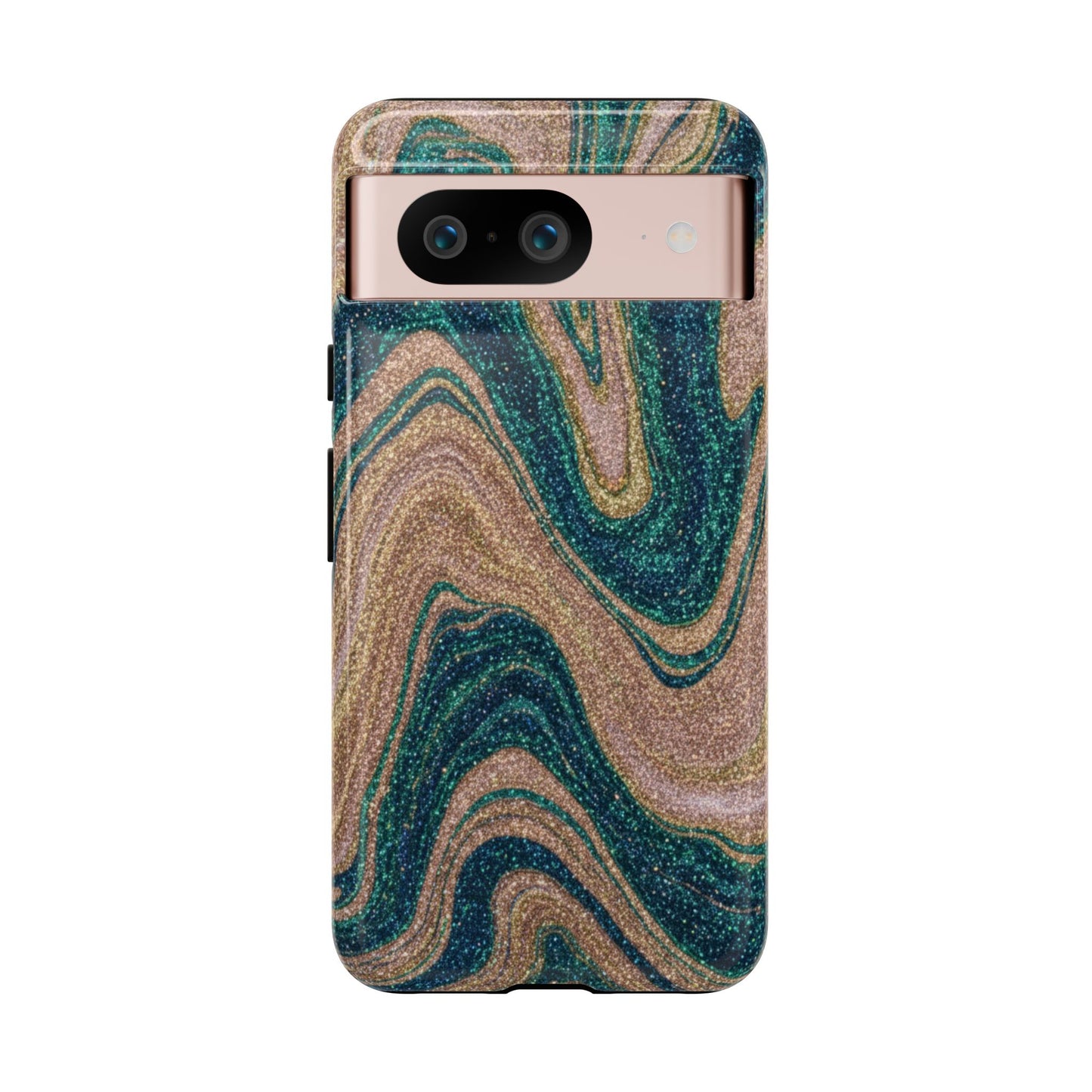 Marbled Teal & Gold Phone Case — Glitter Swirl Tough Case