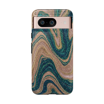 Marbled Teal & Gold Phone Case — Glitter Swirl Tough Case