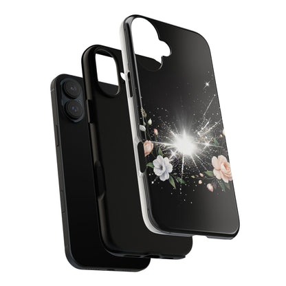 Floral Burst Phone Case — Protective Black Sparkle Design