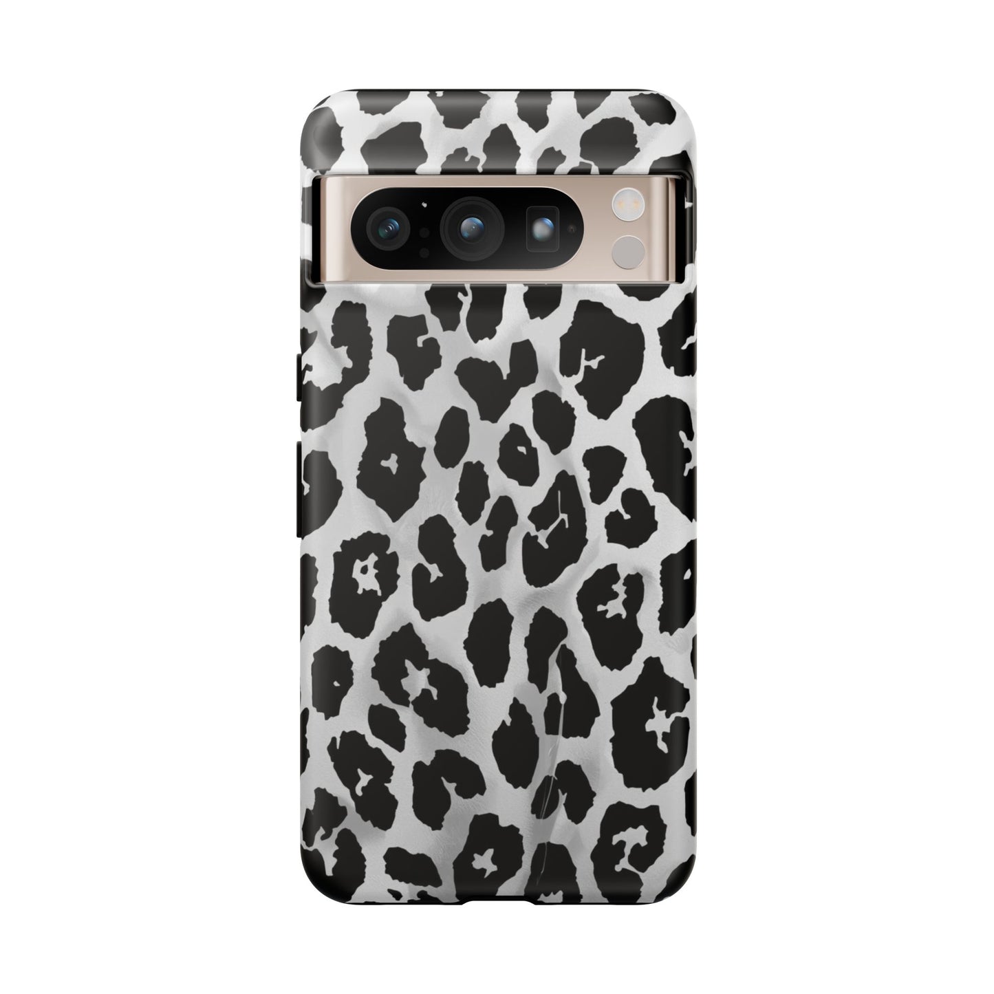 Leopard Print Tough Phone Case – Black & White Animal Pattern Protective Cover