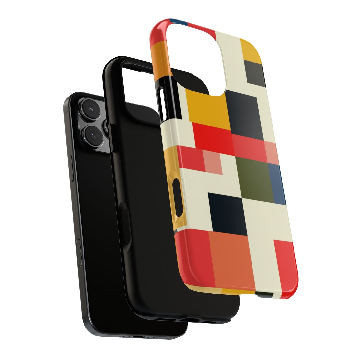 Abstract Color Block Tough Phone Case — Retro Geometric Protective Cover