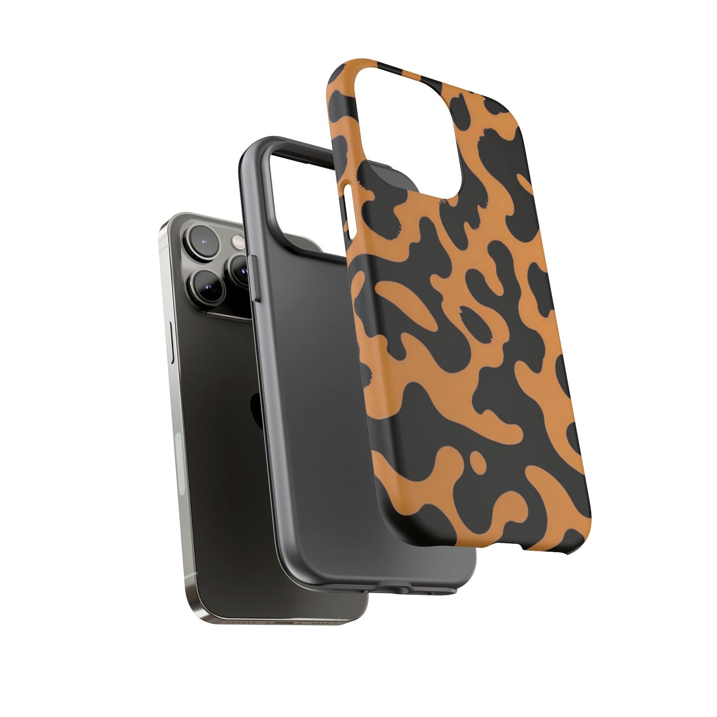Leopard Print Phone Case — Orange & Black Tough Pattern Protective Cover