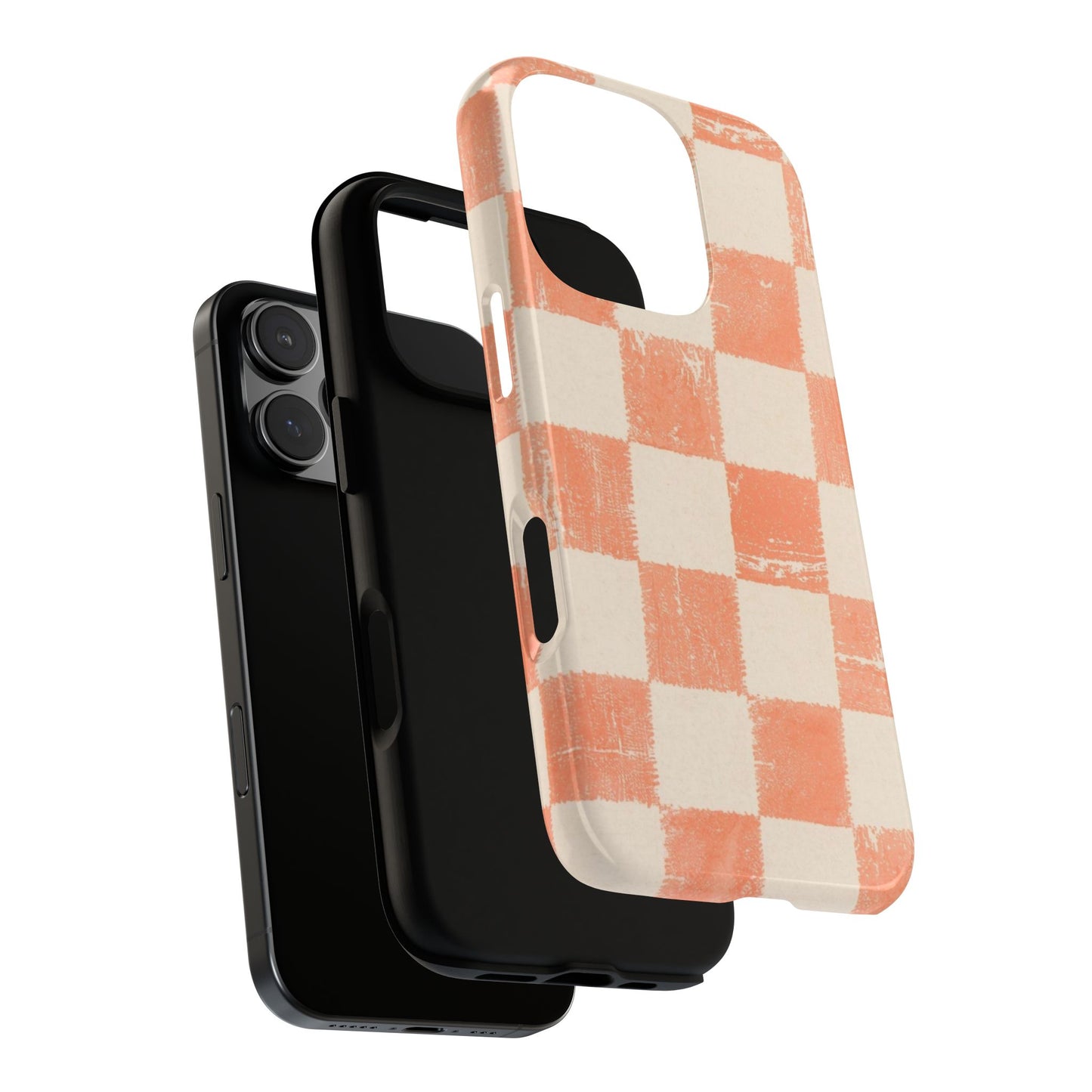 Peach Checkerboard Tough Phone Case — Retro Distressed Grid Design