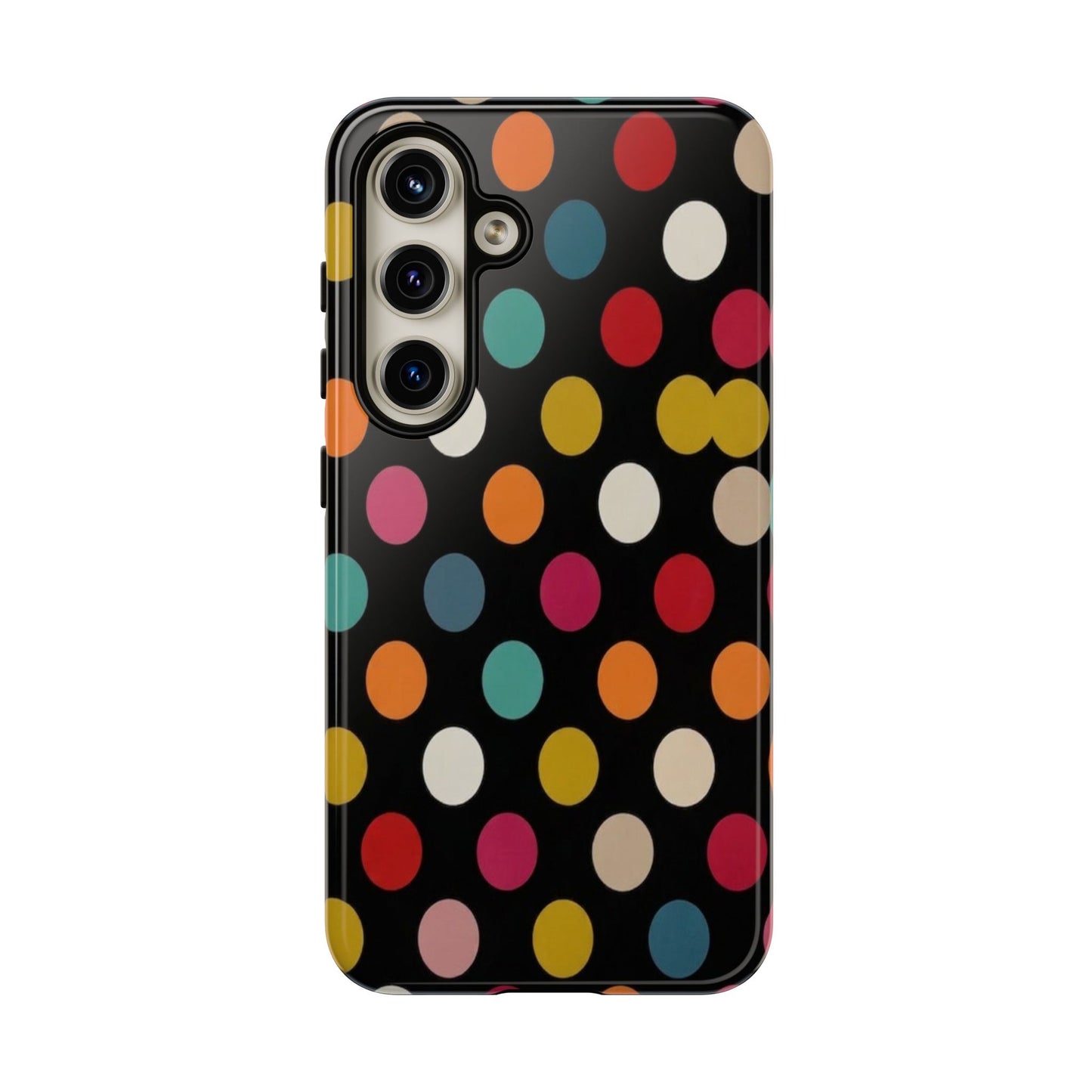 Polka Dot Tough Phone Case – Colorful Retro Dots on Black