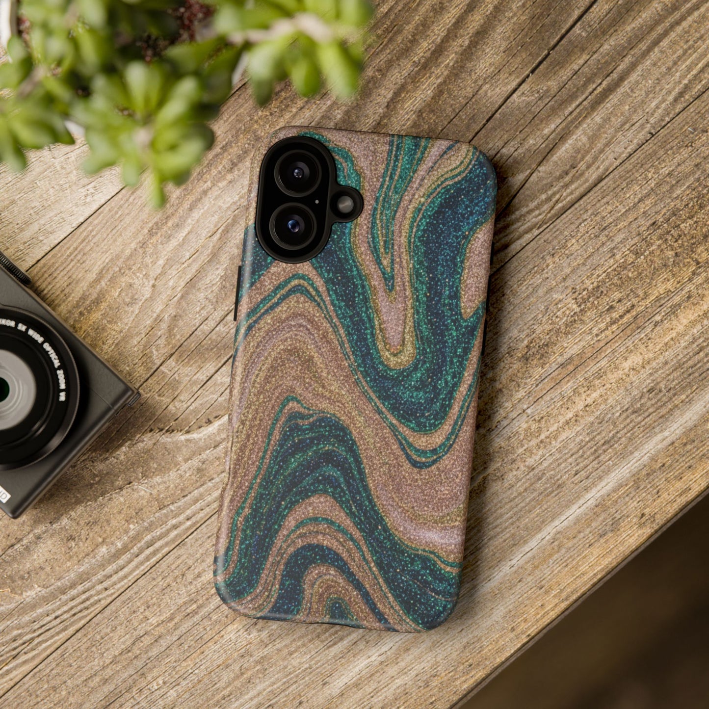 Marbled Teal & Gold Phone Case — Glitter Swirl Tough Case