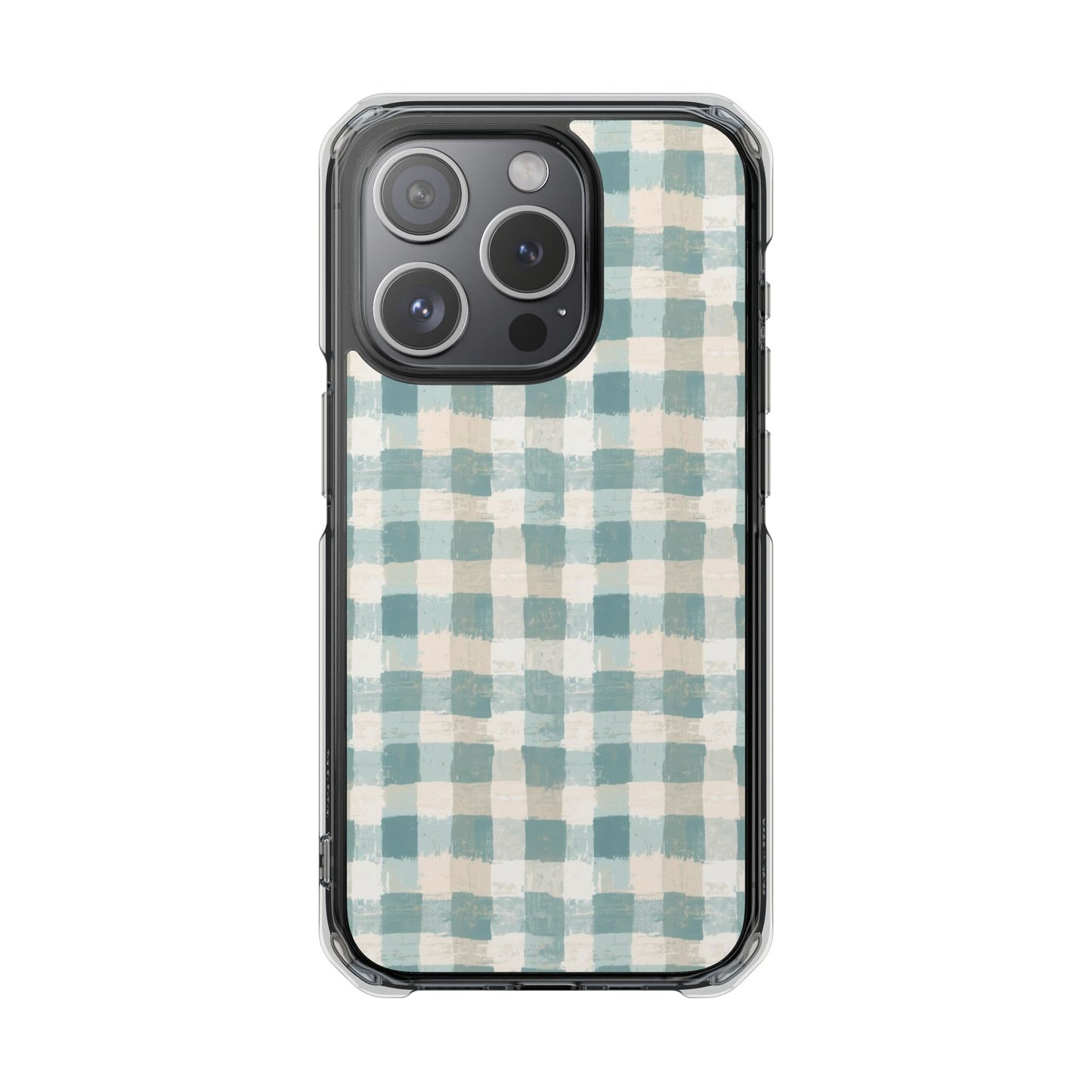Clear Magnetic Impact Phone Case — Blue Green Gingham Plaid