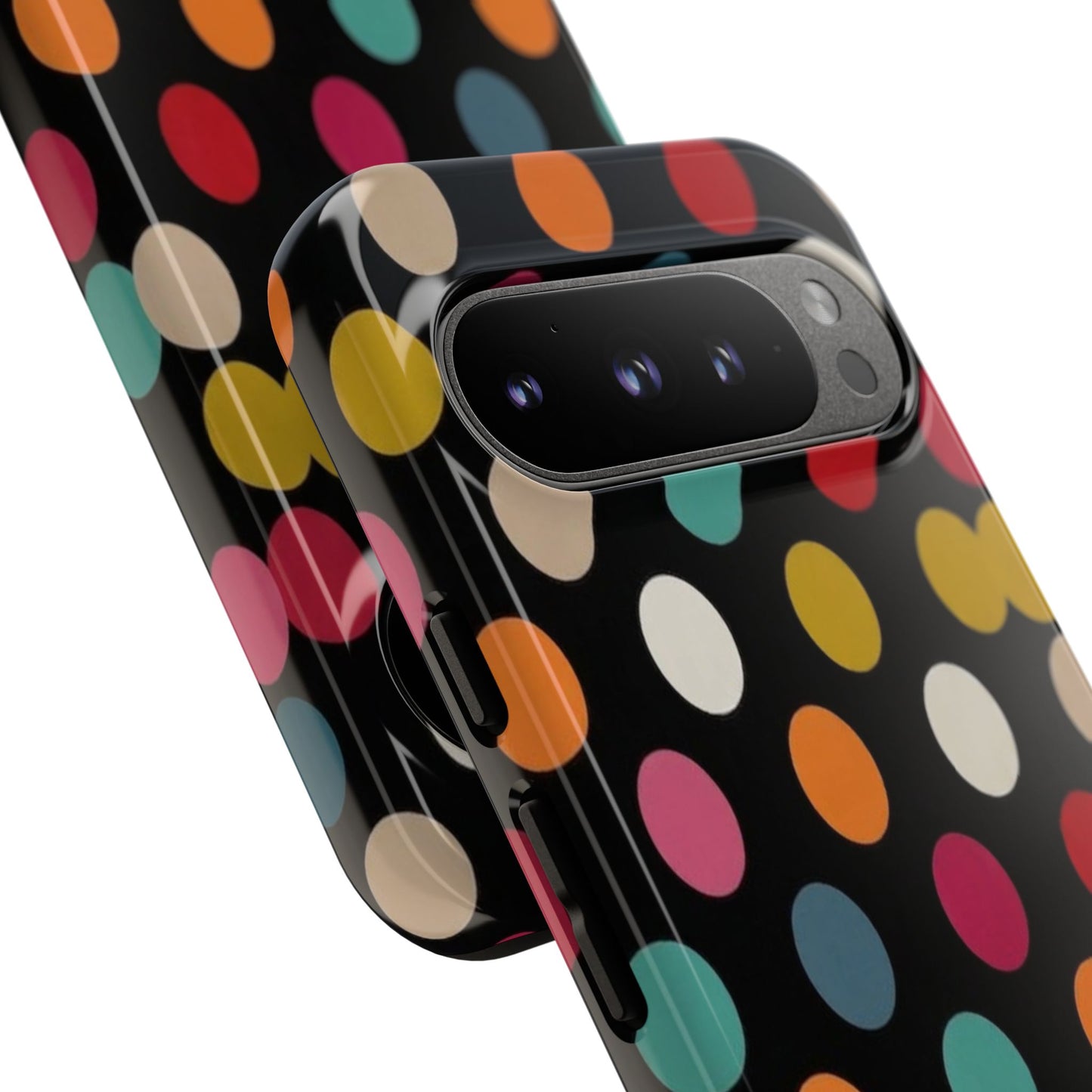 Polka Dot Tough Phone Case – Colorful Retro Dots on Black