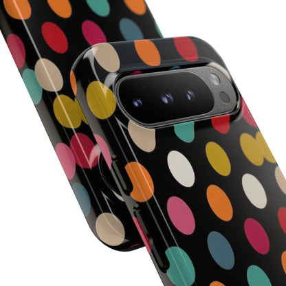 Polka Dot Tough Phone Case – Colorful Retro Dots on Black