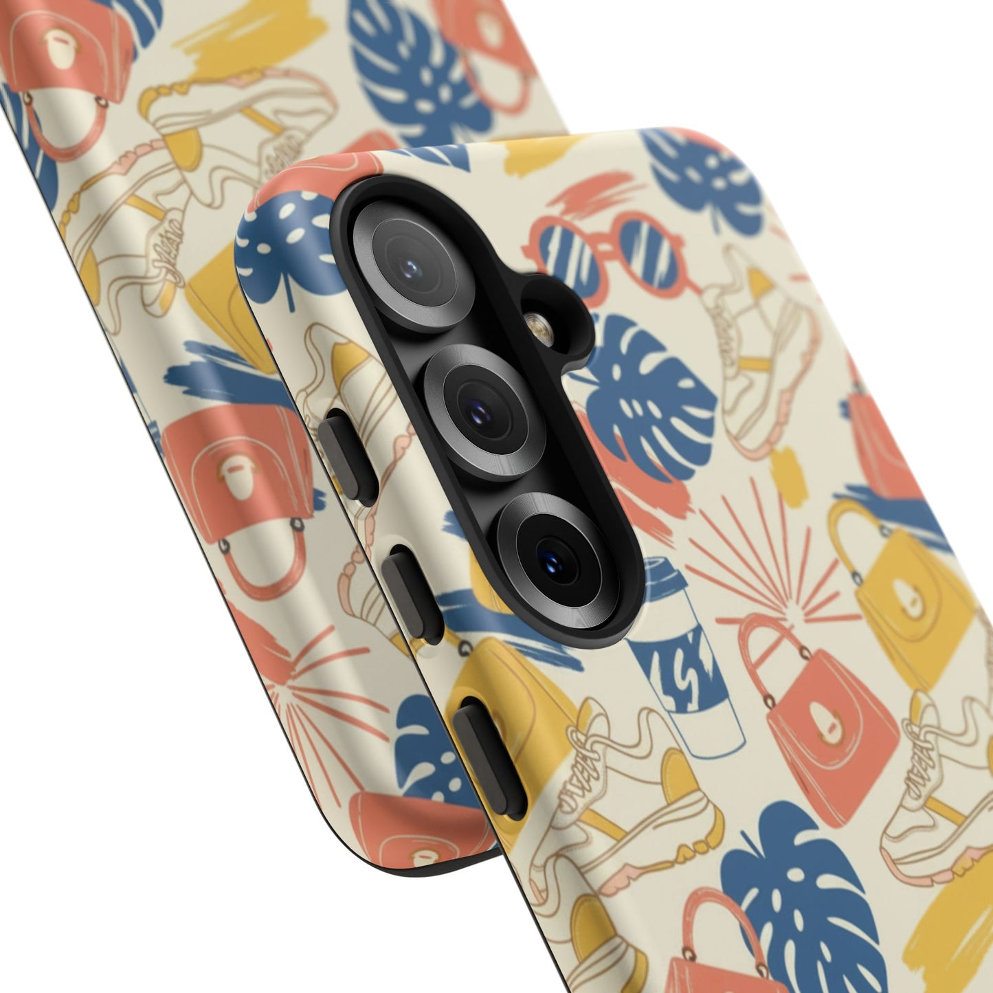 Tough Cases: Retro Summer Pattern Phone Case – Sunglasses, Sneakers & Tropical Leaves