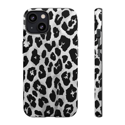 Leopard Print Tough Phone Case – Black & White Animal Pattern Protective Cover