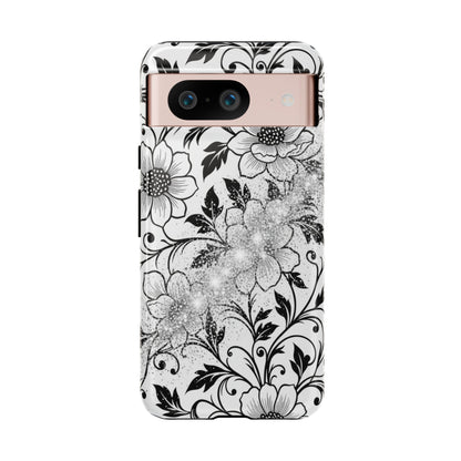 Floral Lace Phone Case — Black & White Vintage Flower Protective Case